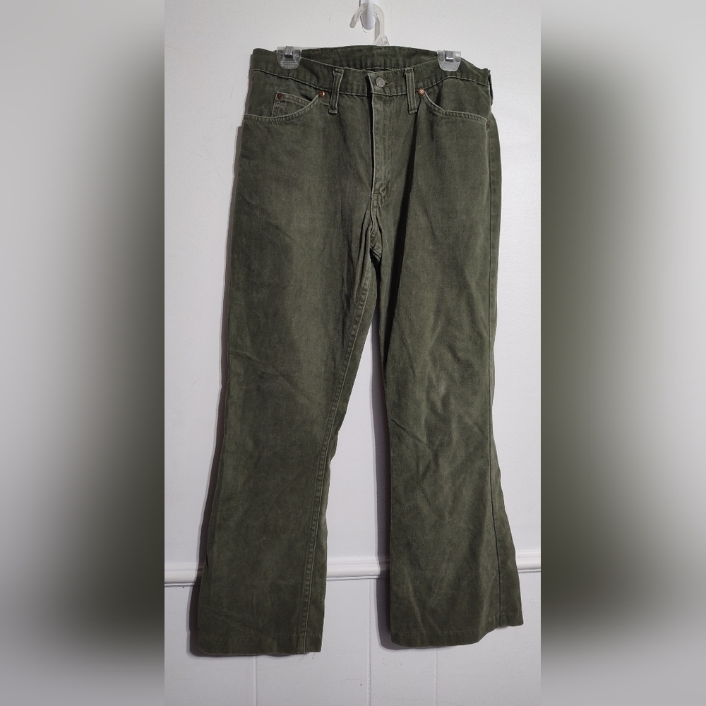 Vintage JCPenney‎ Ranchcraft Bell Bottom Flared Pants Army Green Velveteen